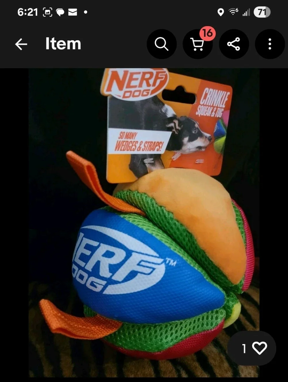 Nerf Dog Ball Crinkle Squeak Tug Ball Med/large Ea.